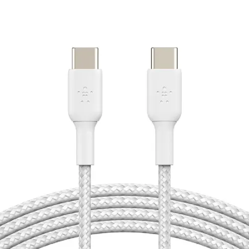 belkin BoostCharge 1 Meter Braided USB-C to USB-C Cable wiht 60W Fast Charging, Double-Braided Nylon Exterior (White)