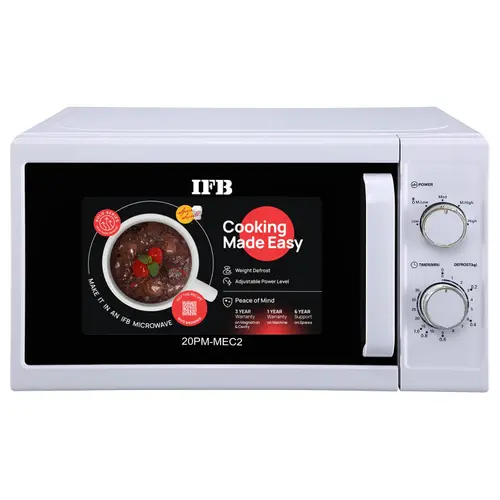IFB 20 Litres Solo Microwave with Glass Door, Auto Defrost, Power Levels, Overheating Protection (20PM-MEC2, White)