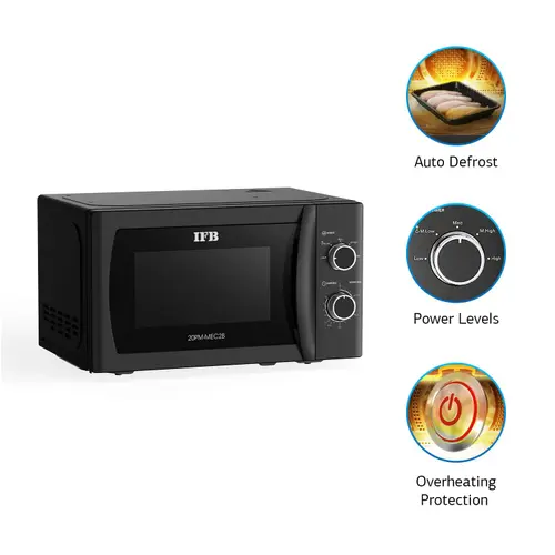 IFB 20 Litres Solo Microwave with Glass Door, Auto Defrost, Power Levels, Overheating Protection (20PM-MEC2B, Black)