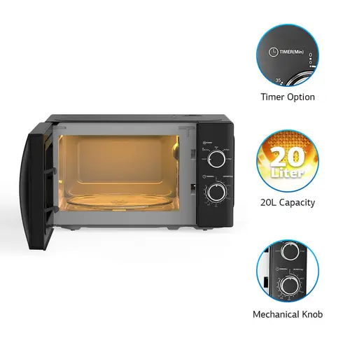 IFB 20 Litres Solo Microwave with Glass Door, Auto Defrost, Power Levels, Overheating Protection (20PM-MEC2B, Black)