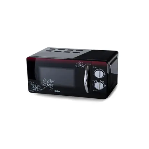 Haier 20 Litres Solo Microwave with Glass Door, 6 Power Levels, Mechanical Knob Control (HIL2001MFPH, Black)