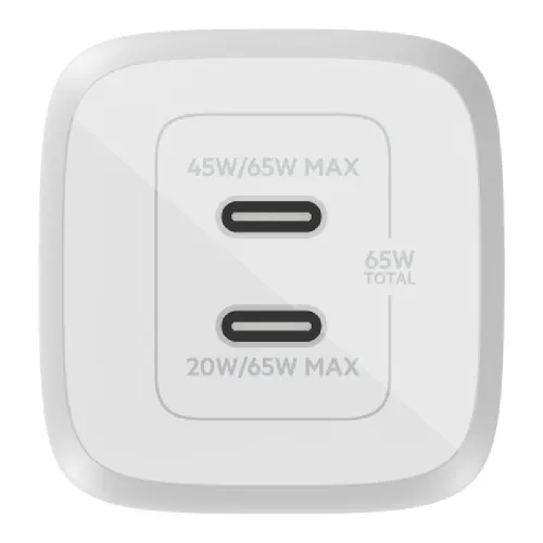 Belkin BoostCharge Pro Dual USB-C GaN Wall Charger with PPS 65W Fast Charging (White)