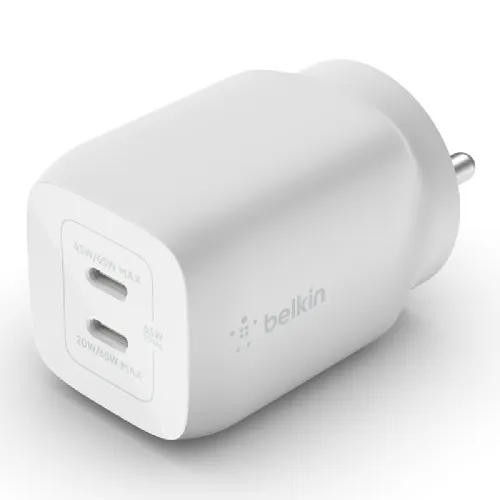 Belkin BoostCharge Pro Dual USB-C GaN Wall Charger with PPS 65W Fast Charging (White) 5 Belkin BoostCharge Pro Dual USB-C GaN Wall Charger with PPS 65W Fast Charging (White)