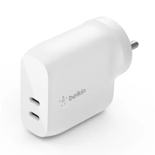 Belkin BoostCharge Dual USB-C PD Wall Charging Adapter with 20+20W Fast Charging, Dual USB-C PD Ports (White)