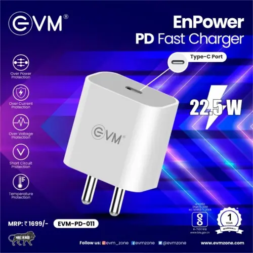 EVM ENPOWER (EVM-PD-011) 22.5W High-Speed Fast Charging PD Charger (White)