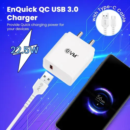 EVM ENQUICK EVM-CH-06 QC 3.0 22.5W Fast Charging Travel Adapter with USB Type-C Cable