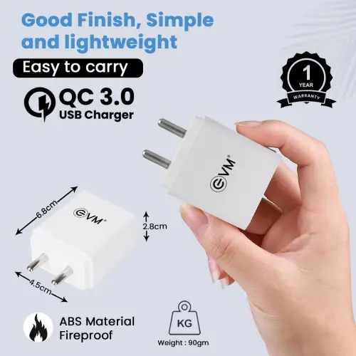 EVM ENQUICK EVM-CH-06 QC 3.0 22.5W Fast Charging Travel Adapter with USB Type-C Cable