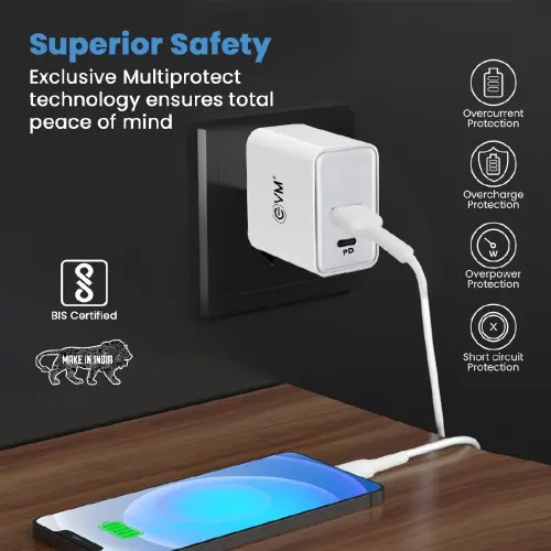 EVM EnSpeed+ 36W PD+QC 3.0 Fast Charging Travel Adapter with USB Type-C Cable