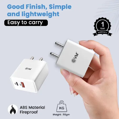 EVM EnSpeed+ 36W PD+QC 3.0 Fast Charging Travel Adapter with USB Type-C Cable 5 EVM EnSpeed+ 36W PD+QC 3.0 Fast Charging Travel Adapter with USB Type-C Cable