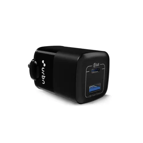 URBN UWA331_BE1 65W GaN QC + PD Dual Port Wall Adapter with 65W Ultra-Fast Charge, GaN Tech, Universal Compatibility (Black)