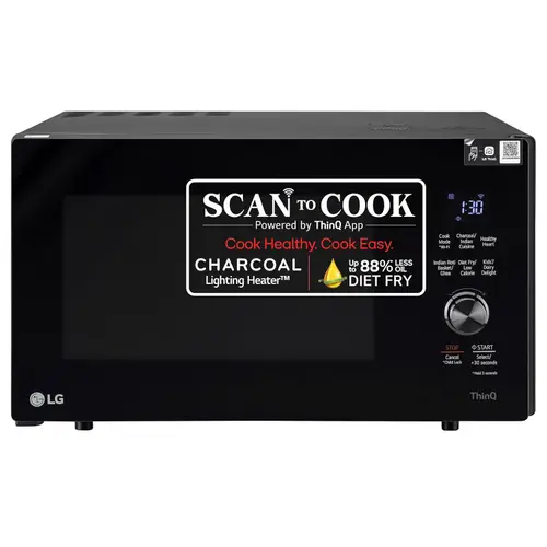 LG 28 Litres Wi-Fi Enabled Charcoal Microwave Oven with Child Lock | 30 Healthy Heart Auto Cook Menu | LG ThinQ (MJEN286UFW, Black)