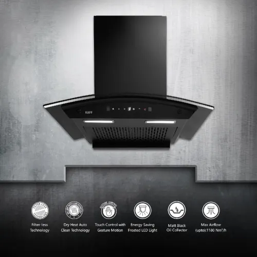 Kaff Chimney with Filterless, Touch Control, Matt Black Finish, Black Curved Tempered Glass (Black, MAINZDHC60) 4 Kaff Chimney with Filterless, Touch Control, Matt Black Finish, Black Curved Tempered Glass (Black, MAINZDHC60)