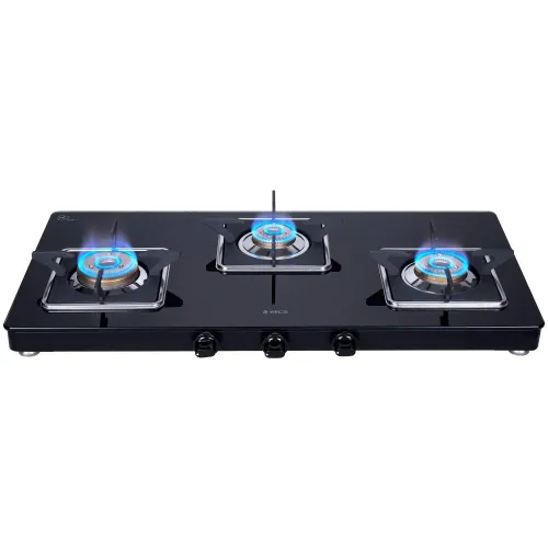 Elica 773 CT Verto Slimline SPF Series Cooktop with Manual Ignition, MS Coated body Square Grid, Toughened Glass, Forged Brass Burners (Black)