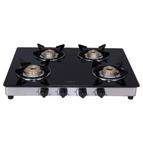 Elica 694 CT Vetro Cooktop with Robust Design, Double Drip Tray, High Quality Knobs, Stainless Steel Support Plate, Euro Coated Grid (DT Series)