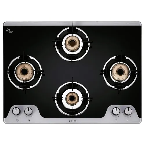Elica 694 CT Verto 2J Cooktop with Double Drip Tray, Ultra Slim Frame, Bakelite Knobs, Dual Toned Toughened Glass Top (TKN CROWN DT SERIES)