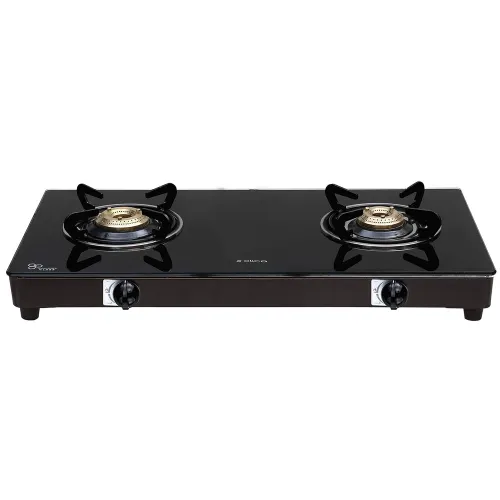 Elica 662 CT Vetro Cooktop with Euro Coated Grid, Toughened Glass, Premium Glass Top Finish, High Quality Knobs, Heavy Brass Burners (Black)