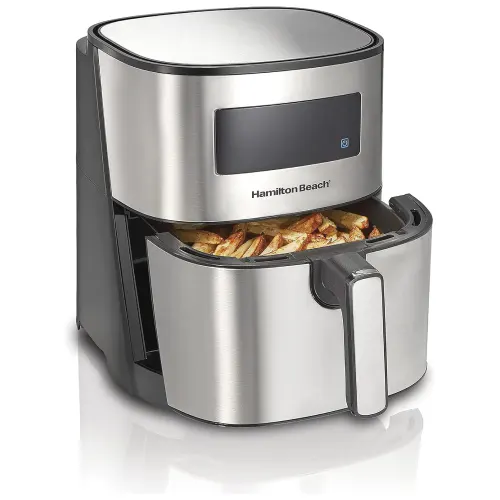 Hamilton Beach Digital Air Fryer for Home with 8 One Touch Pre-Set Functions, Stainless Steel Exterior, Temperature control (Silver)