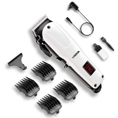 Nova Professional Hair Clipper with 5 Length Setting, Ultra Sharp Blades, White (NHT-1083)
