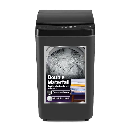 Voltas Beko 6.5 KG 5 Star Fully Automatic Top Load Washing Machine| Double Waterfall | Toughened Glass Lid | Auto Balance Detection (WTL6504UEA, Grey)