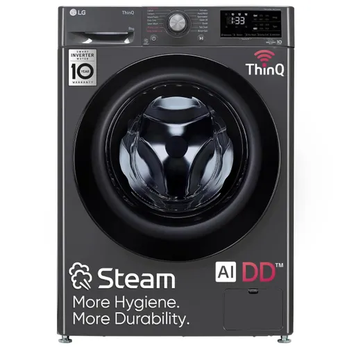 LG 8 KG 5 Star Inverter Fully Automatic Front Load Washing Machine | Wi-Fi |6 Motion AI Direct Drive | Steam | In-Built Heater (FHP1208Z5M, Middle Black)