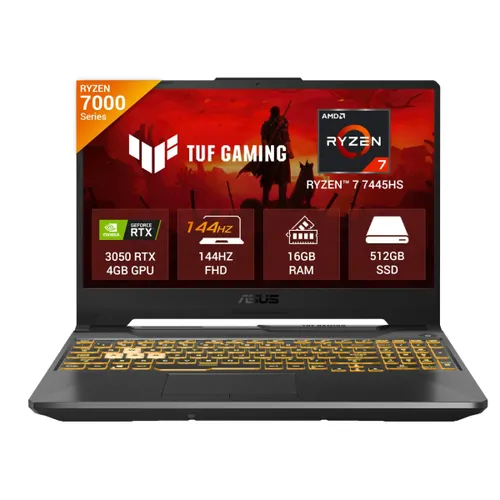 ASUS TUF A15 Gaming Laptop (AMD Ryzen 7/ 16GB RAM/ 512GB SSD/ 15.6 Inch (39.62 cm) FHD Display/ 4GB-NVIDIA GeForce RTX 3050 Graphics/ Windows 11/ MS-Office) FA506NCG-HN200WS