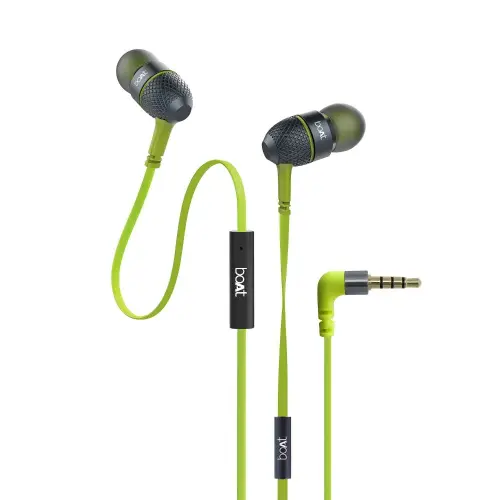 boAt BassHeads 228 in-Ear Wired Earphones with Super Extra Bass, Metallic Finish, Tangle-Free Cable and Gold Plated Angled Jack (Neon Lime)