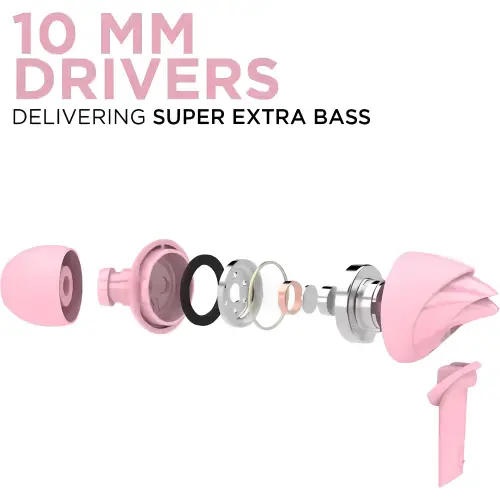 boAt BassHeads 110 Earphone with In Line Microphone, Super Extra Bass, 10 mm Dynamic Driver (Pink)