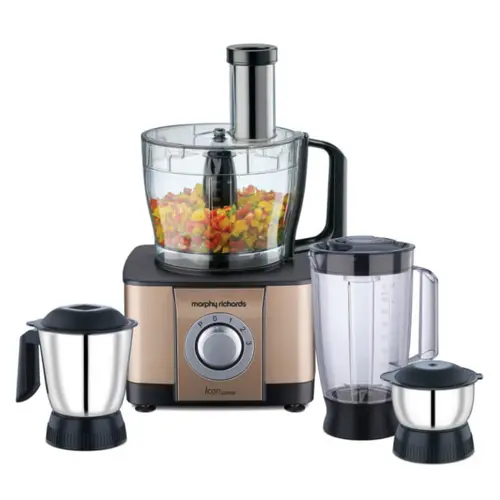 Morphy Richards Icon Superb Food Processor with Quadra Flow Technology, 6 Stainless Steel Blades, Customised Slicing Thickness, Child Lock Feature