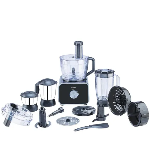 Bajaj FX-1000 DLX Food Processor & Mixer Grinder | 1000W Copper Motor | 9 Attachments | 3 Jars | Safety Interlock | Black