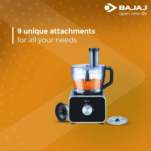 Bajaj FX-1000 DLX Food Processor & Mixer Grinder | 1000W Copper Motor | 9 Attachments | 3 Jars | Safety Interlock | Black 6 Bajaj FX-1000 DLX Food Processor & Mixer Grinder | 1000W Copper Motor | 9 Attachments | 3 Jars | Safety Interlock | Black