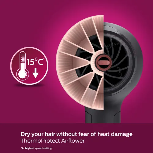 Philips 3000 Series 2100 W Hair Dryer with 6 Heat Settings, Black (BHD356/10)