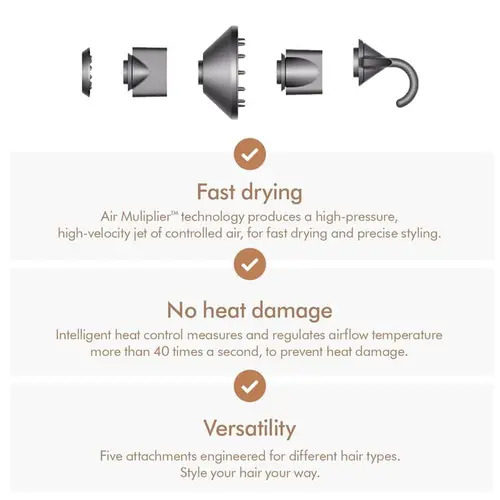 Dyson Supersonic 1380 W Hair Dryer with 4 Precise Heat Setting, Nickel & Copper (389934-01)