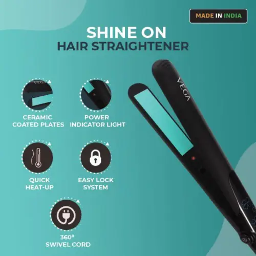 Vega Shine-On Hair Straightener with Ceramic Coated Plates, 2 Temperature Settings, Black (VHSH-34) 2 Vega Shine-On Hair Straightener with Ceramic Coated Plates, 2 Temperature Settings, Black (VHSH-34)