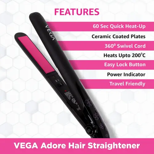 Vega Adore Hair Straightener with One Heat Setting, Black (VHSH18) 8 Vega Adore Hair Straightener with One Heat Setting, Black (VHSH18)