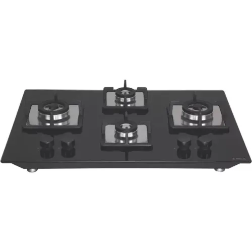 Elica Flexi AB HCT 470 DX HOB with Tempered Glass, Enameled Cast Iron Pan Support, Multiple Ring Brass Burner, Free Standing Hob, High Quality Knobs