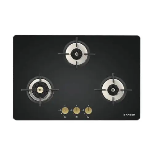 Faber Maxus Hob with 3 Brass burner, Auto ignition, Premium metal knobs (Black, HT783 CRS BR CI AI)