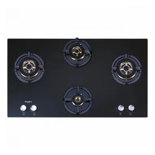 Whirlpool Elite Pro Brass 90 cm Built in Hob with Auto Electric Ignition, Cast Iron Grids, 4 Brass Burners (Black, ELITEPROBRASSHDMC904)
