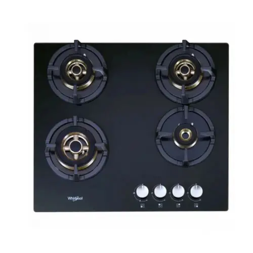 Whirlpool Elite Pro Brass HDMC 604 Built In Hob with 4 Brass Burners, Cast Iron Grids, Auto Electric Ignition (Black, ELITEPROBRASSHDMC604)