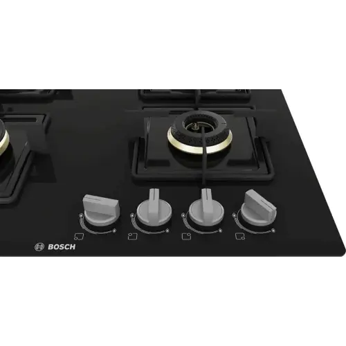 Bosch 4 Burner Gas Hob with Auto Ignition, 2D Ring Burner, Heat Shields and Enameled Pan Support (PNH6B6F10I)