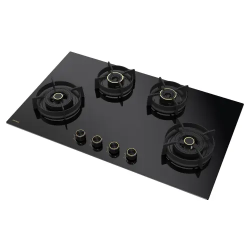 Hafele 90 cm Built-in Hob with 4 Brass Burner, Electric Auto Ignition, Flame failure safety device (Black, VESTA490)