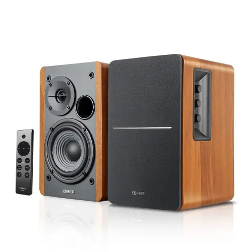 EDIFIER Bookshelf Wireless Speaker with 24 watts RMS power output, 5-Inch Bass Driver, 1-inch tweeter (R1280DBs, Brown)