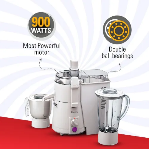 Sujata Powermatic Plus Juicer Mixer Grinder | 900W Motor | 22000 RPM | 90 Minutes Continuous Running | 2 Jars | White 4 Sujata Powermatic Plus Juicer Mixer Grinder | 900W Motor | 22000 RPM | 90 Minutes Continuous Running | 2 Jars | White