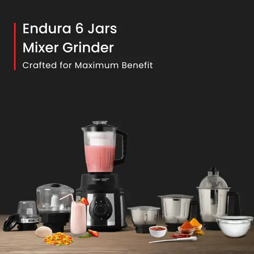 Prestige Endura 1000 W Mixer Grinder, 6 Jars, Sturdy Handles (Black & Silver, ENDURA1000W) 2 Prestige Endura 1000 W Mixer Grinder, 6 Jars, Sturdy Handles (Black & Silver, ENDURA1000W)