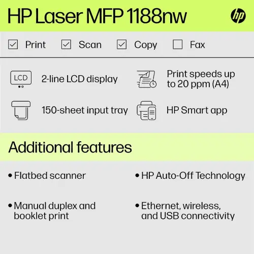 HP AIO Laserjet 1188nw with black-and-white laser multifunction printer (MFP) 9 HP AIO Laserjet 1188nw with black-and-white laser multifunction printer (MFP)