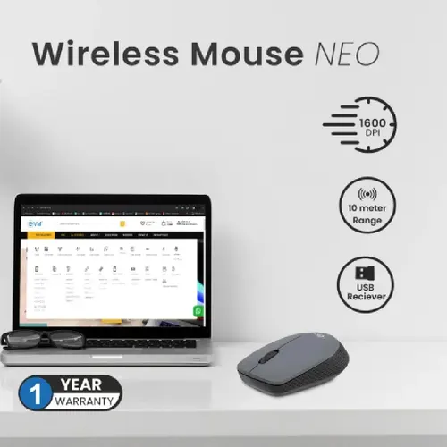 EVM Wireless Mouse NEO with 2.4 GHz Connectivity, Up to 1600 DPI, USB Receiver, ABS Material (EVM NEO 3W042, Black)
