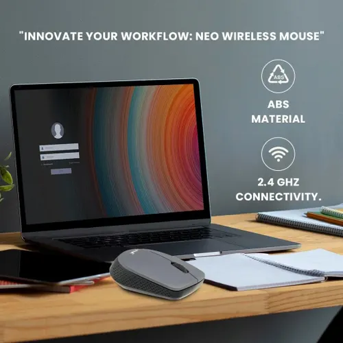 EVM Wireless Mouse NEO with 2.4 GHz Connectivity, Up to 1600 DPI, USB Receiver, ABS Material (EVM NEO 3W042, Black)